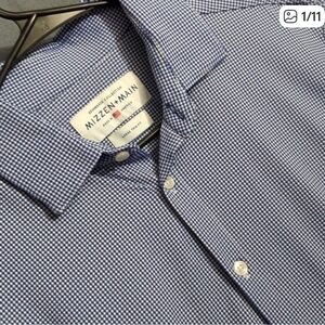 Mizzen+Main Shirt Men's L Blue Spinnaker Trim Fit Long Sleeve Made In USA